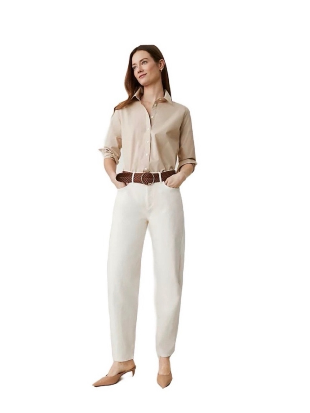 Ann Taylor Neutral Cream Wide-Leg Jeans